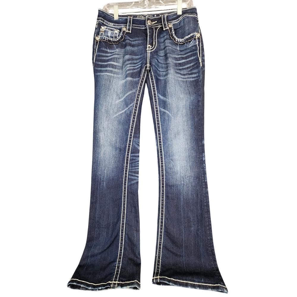 Miss Me Jeans Womens 28 Boot Cut‎ Embellished Pockets Dark Wash Denim